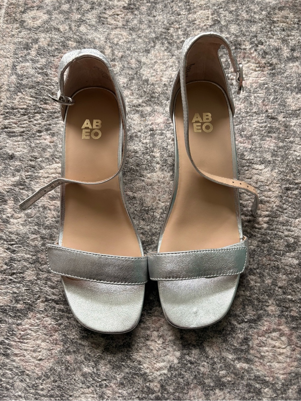 ABEO Silver Metallic Open-Toe Ankle Strap Sandals